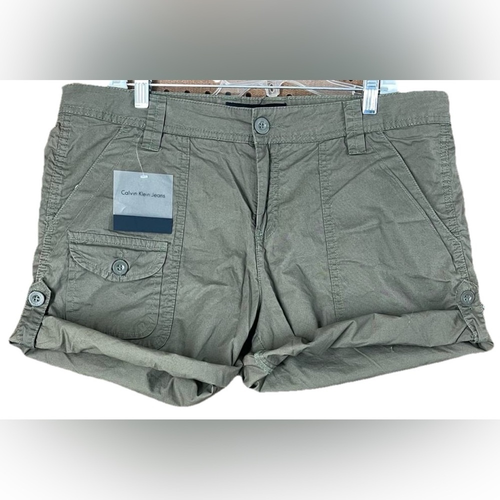 Calvin Klein Women Shorts Relaxed Green Camo 100‎ Cotton Safari Jungle Sz 14 NWT